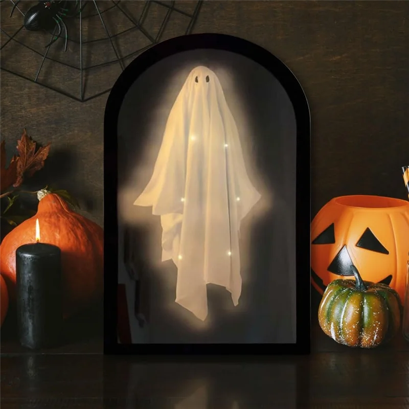 Premium-Halloween Hologram Ghost Mirror Featuring LED Lights, Holographic Decor For Indoor, Bedroom, Kitchen, And Fireplace
