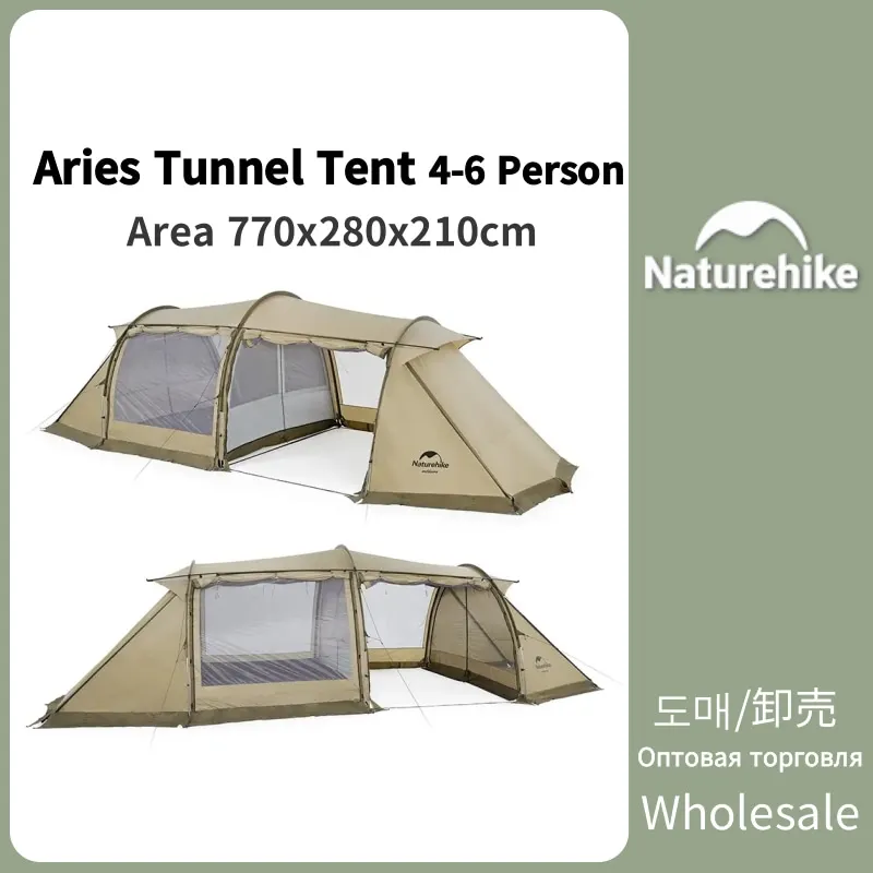 

Naturehike Outdoor Camping One Living Room&One Bedroom UPF50+ Aries Tunnel Tent For 4-6 Person Portable Travel Rainproof Tent