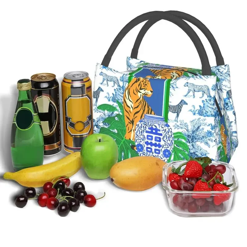 Tiger Chinoiserie Ginger Jar Insulated Lunch Bag for Camping Travel Porcelain Resuable Thermal Cooler  Box Women image 6
