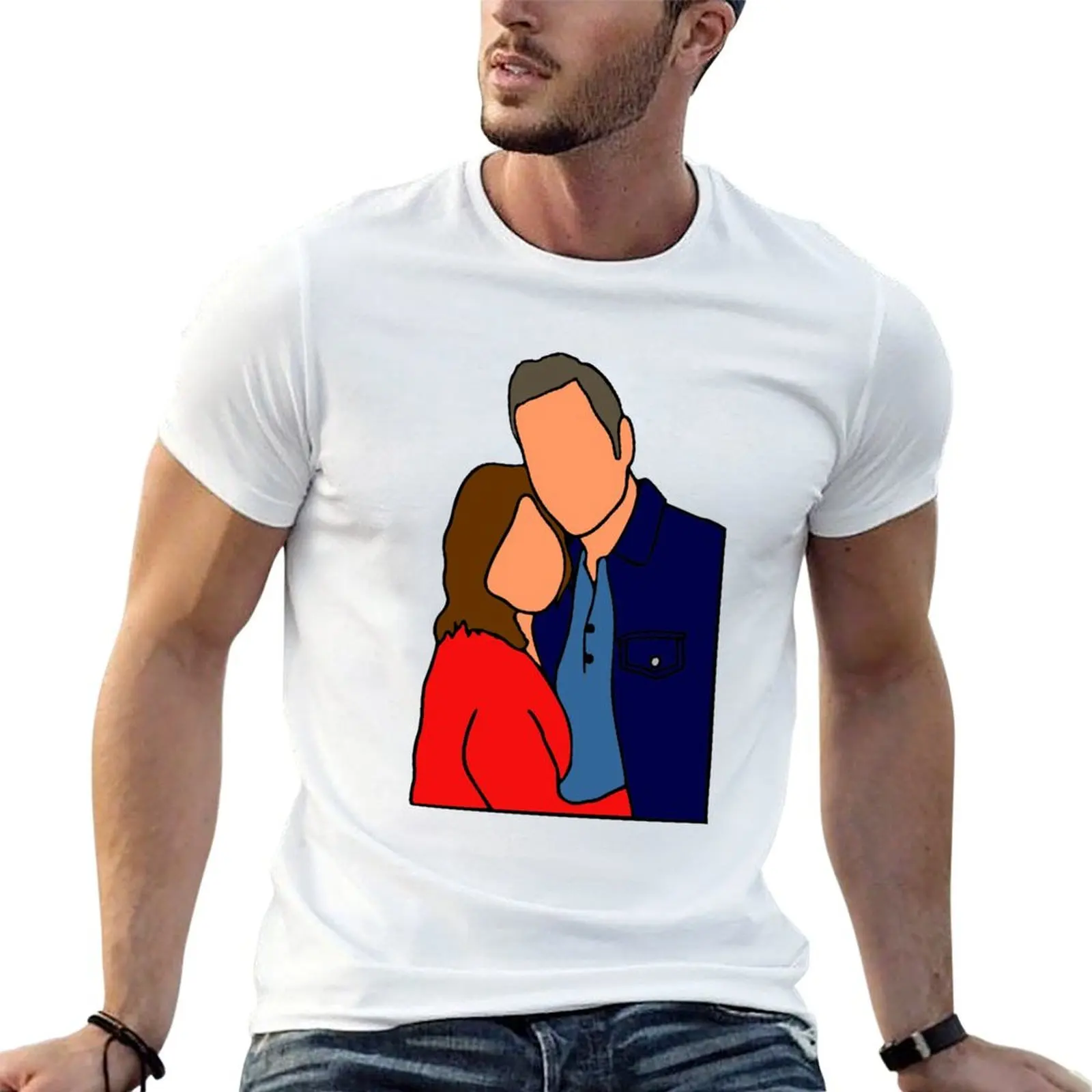 Camiseta con arte de dibujos animados de Mariska Hargitay y Peter Hermann (Petska), camiseta lisa para hombre, camiseta gráfica para hombre