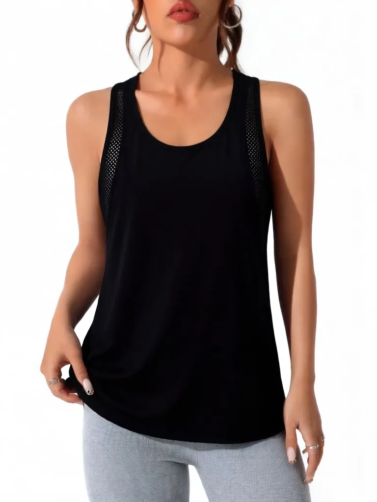 Sommer-Sport-T-Shirt für Damen, atmungsaktiv, lockeres Lauf-Tanktop, ärmellos, bequem, schnell trocknend, T-Shirt aus Mesh, lässige, leichte Kleidung