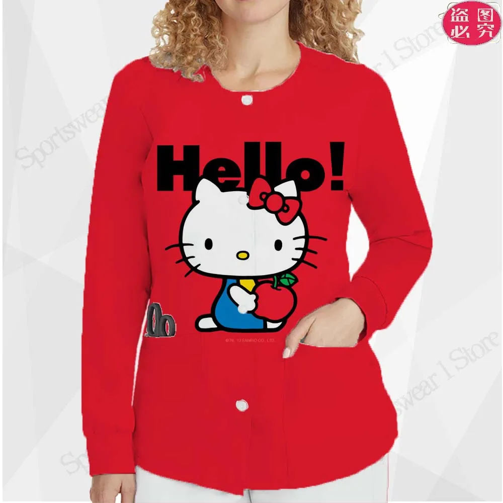 Uniforme d\'infirmière à boutons pour femmes, manteau court, cardigan à col rond, haut pour femmes, vêtements externes, vestes, vêtements