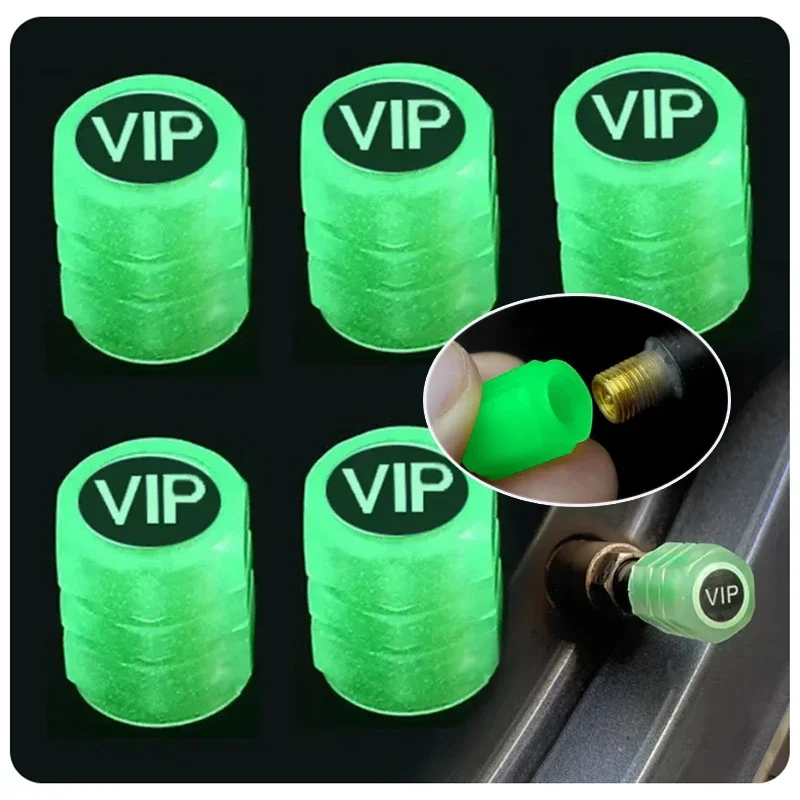 4PcsColourful glow-in-the-dark tyre valve cap Vacuum tyre VIP logo glow-in-the-dark valve core cap Motorcycle Bicycle Universal