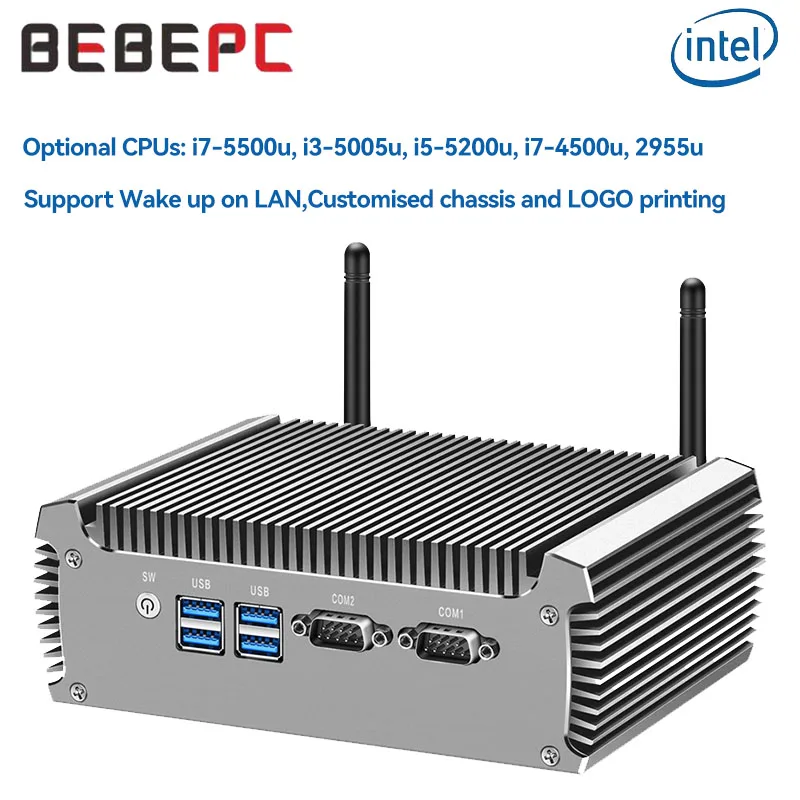 BEBEPC Industrial Mini PC Inter Core i7-5500u Support Ubuntu Linux WiFi Compact Computer with 2xLAN 4xUSB3.0 1xHDMI Win10 Ready