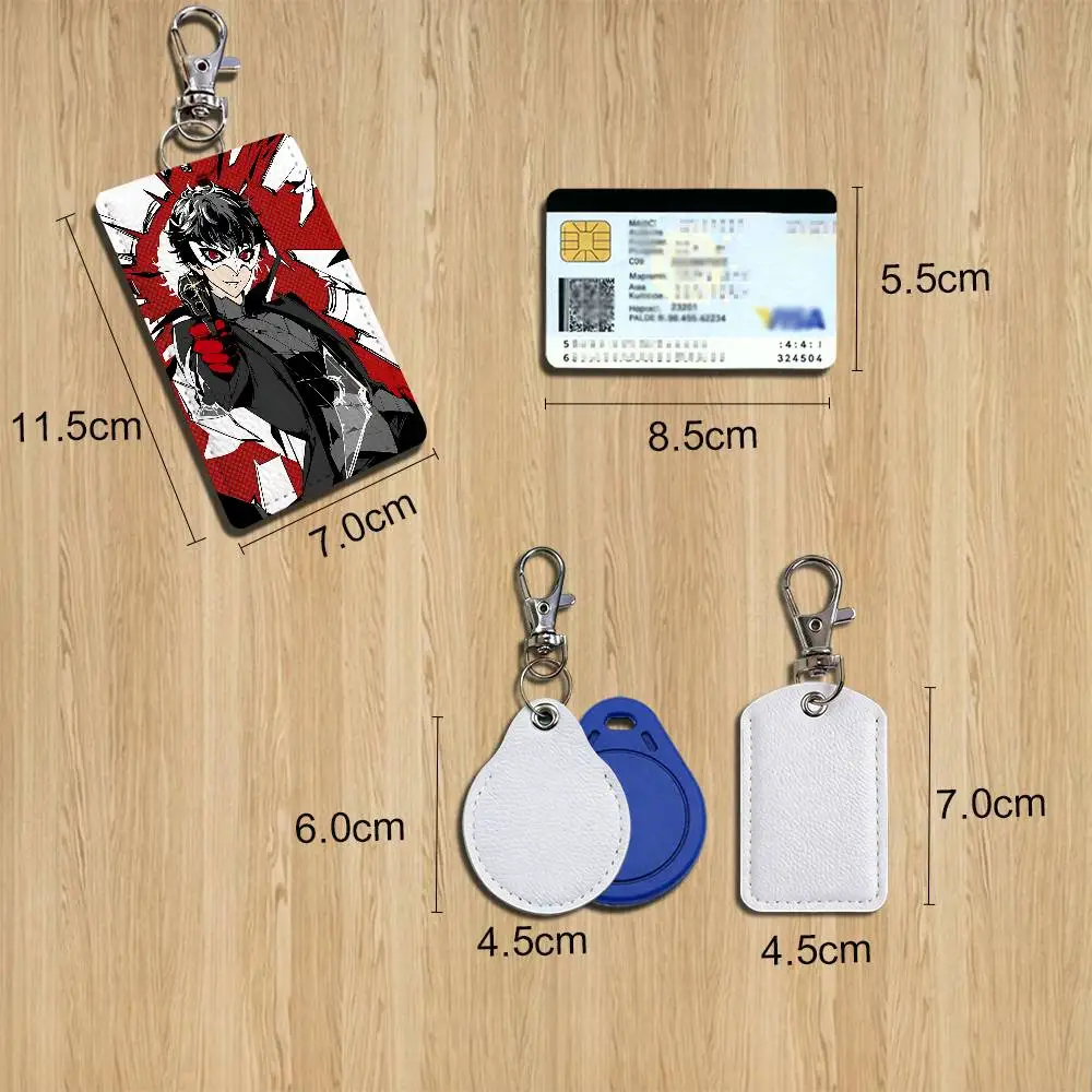 Goro Akechi Persona Joker Leather Card Holder with Exquisite Keychain purpose Case for Metro ID Access Control Card Badge