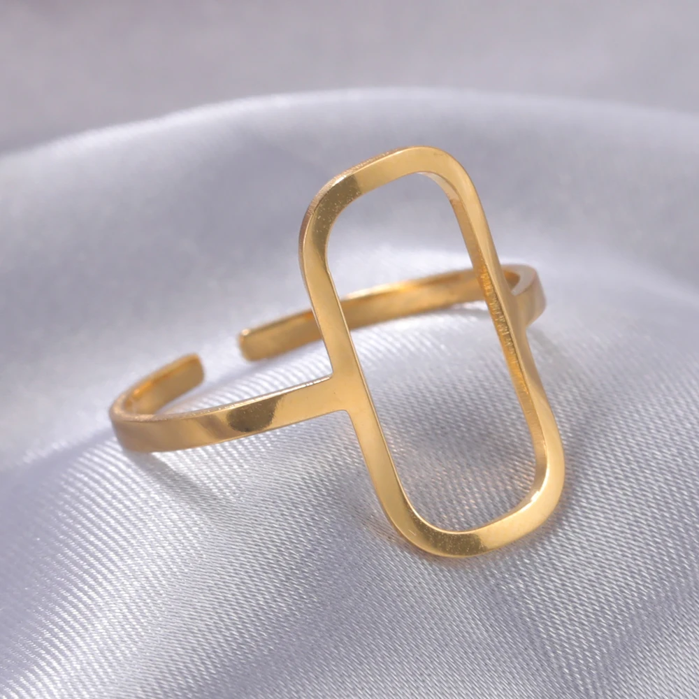 COOLTIME Rechteckige geometrische Ringe, offen, verstellbar, Edelstahlringe für Männer und Frauen, Statement-Schmuck, Geschenk, 2026, Neu – Detail 9