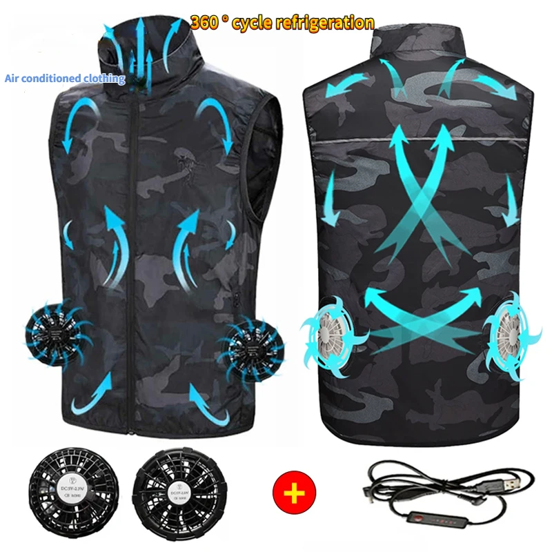 

New Upgraded Ice Vest Men Fan Jacket USB Air Conditioner Clothes High Temperature Summer Camping Fishing Ride Sleeveless Jacket