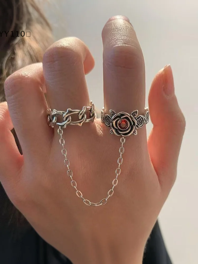 [-YY110」 الرجعية روز شوكة افتتاح حلقة الشرير القوطي سلسلة خواتم الاصبع النساء مجوهرات اكسسوارات هدية #6