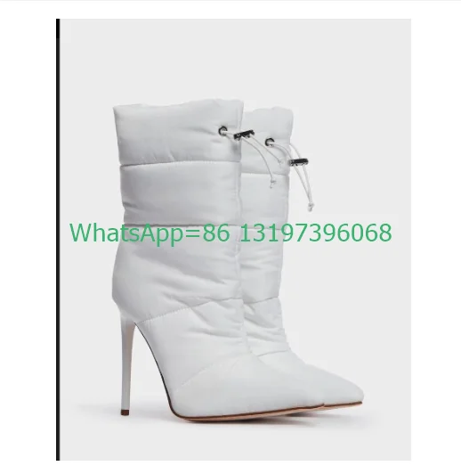Lady white warm puffer heel boots Trendy Outfits calf boots causal comfort pointed toe boots winter daily new arrive boots size image 2
