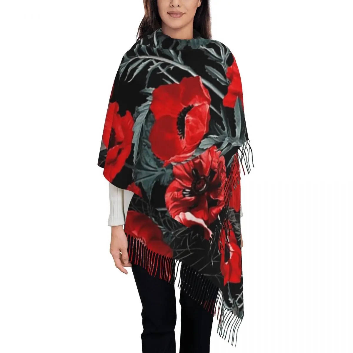 Poppy Gard Scarf Tassel Scarves for Women Soft Warm Shawls and Wraps Large Fall Winter Shawl Wrap