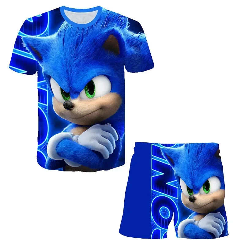 T-shirt et short Sonic pour garçons, ensemble de 2 pièces, vêtements d'été pour enfants