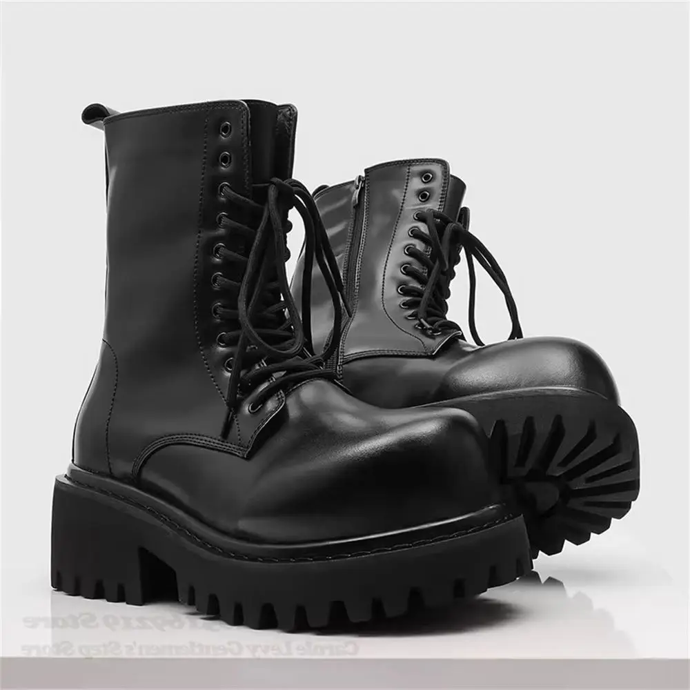 Men's Invisible Height Increasing Shoes 10cm British Style RetroThick Soled Leather Shoes Trendy Mid Top Motorcycle Boots