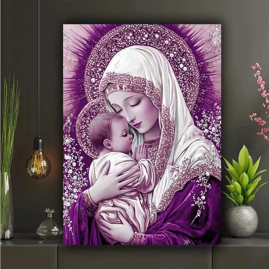 Peinture diamant 5D, mosaïque diamant DIY pour enfants, portrait de la Sainte Mère, icônes religieuses, kit complet, kit de bricolage, cadeau fait main, décoration intérieure