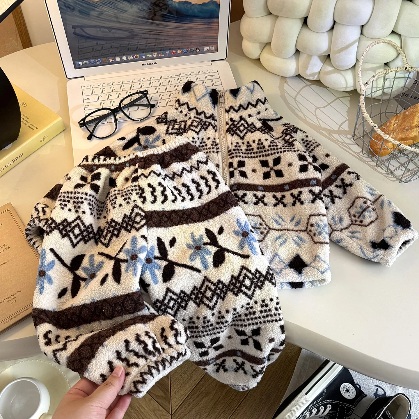 Baby Boy Girl Plush Thickened Fleece Two-Piece Set Cartoon Casual Home Clothes Children's Top Bottom Outfit Set