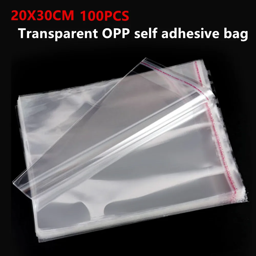 100pieces/lot 20X30cm Self Adhesive Seal OPP Bags - All Clear Plastic Poly Bag Books Fabric Cloth Packing Pouch Glue Self-sealed