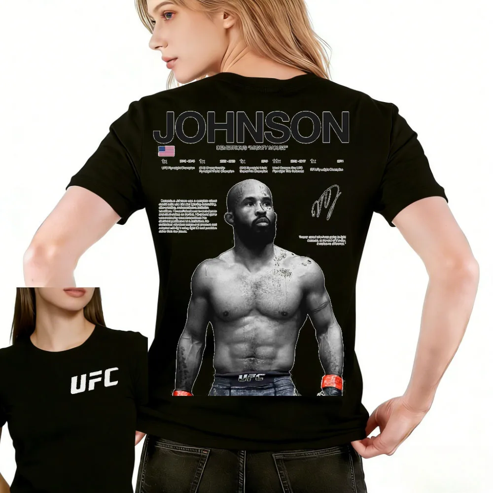 2026 夏 UFC デメトリオス ジョンソン ファイティング グラフィック Tシャツ 女性スポーツ コットン 半袖 ルーズ レジャー フィットネス シャツ ユニセックス