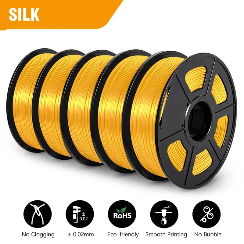 JAYO Filament PLA Plus Silk 5 Rolls 3D Printer Filament 1.75mm 1kg No Bubble 3D Printer Materials for FDM 3D Printing Materials