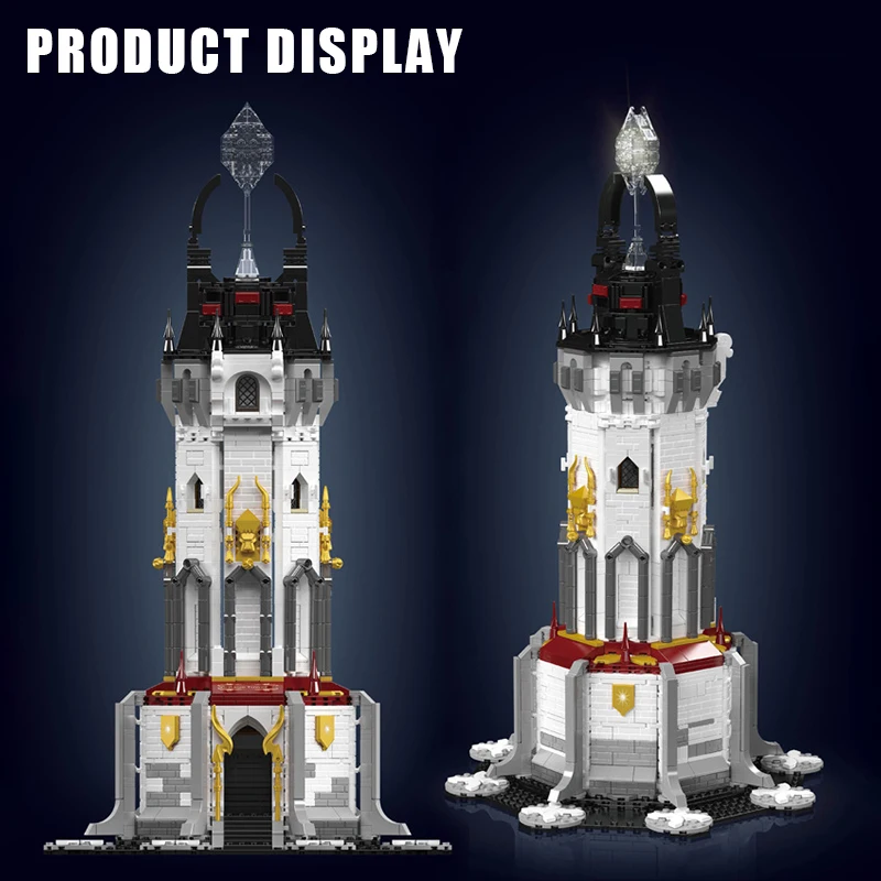 MOC City Medieval Style Lighthouse Model Street View with LED Building Blocks Modular Architecture Bricks Toys for Kids Gifts