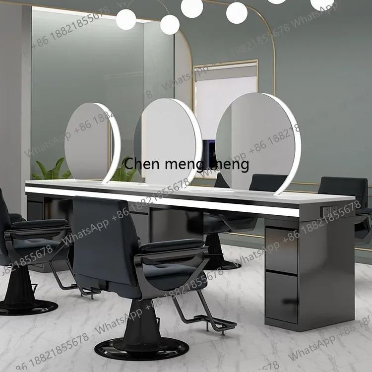A68Barber shop single and double-sided mirror table, barber shop cabinet with lamp, hair salon   perm and dyeing mirror table.