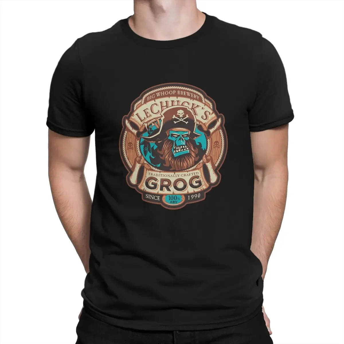 Monkey Island Game LeChuck Elaine Guybrush Polyester TShirts Grog  Beer Print Homme T Shirt New Trend Clothing