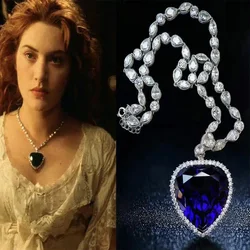 Titanic Heart Of The Ocean Necklace Pendant for Women Blue Glass Full Crystal Chain Necklace Choker Jewelry Gift