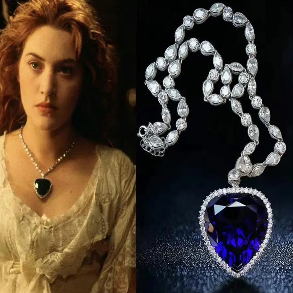 Titanic Heart Of The Ocean Necklace Pendant for Women Blue Glass Full Crystal Chain Necklace Choker Jewelry Gift