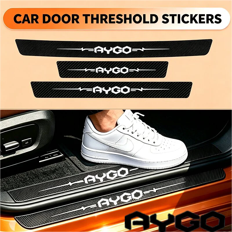 Car Styling for Toyota AYGO Emblem Carbon Fiber Door Threshold Stickers Protective Strip Auto Anti Scratch Dirty Tape Film Tape