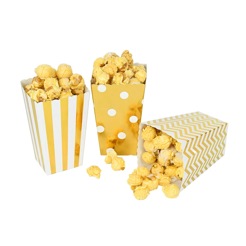 6/12Pcs Gold Silver Dot Wave Striped Paper Popcorn Box Pop Corn Candy Sanck Favor Bag Xmas Kid Birthday Wedding Party Decoration