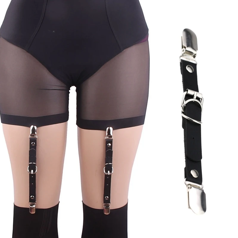 1pc feminino dupla cabeça duckbill liga clipe cinto couro falso dança festa lingerie coxa perna laço sexy suspender cinta