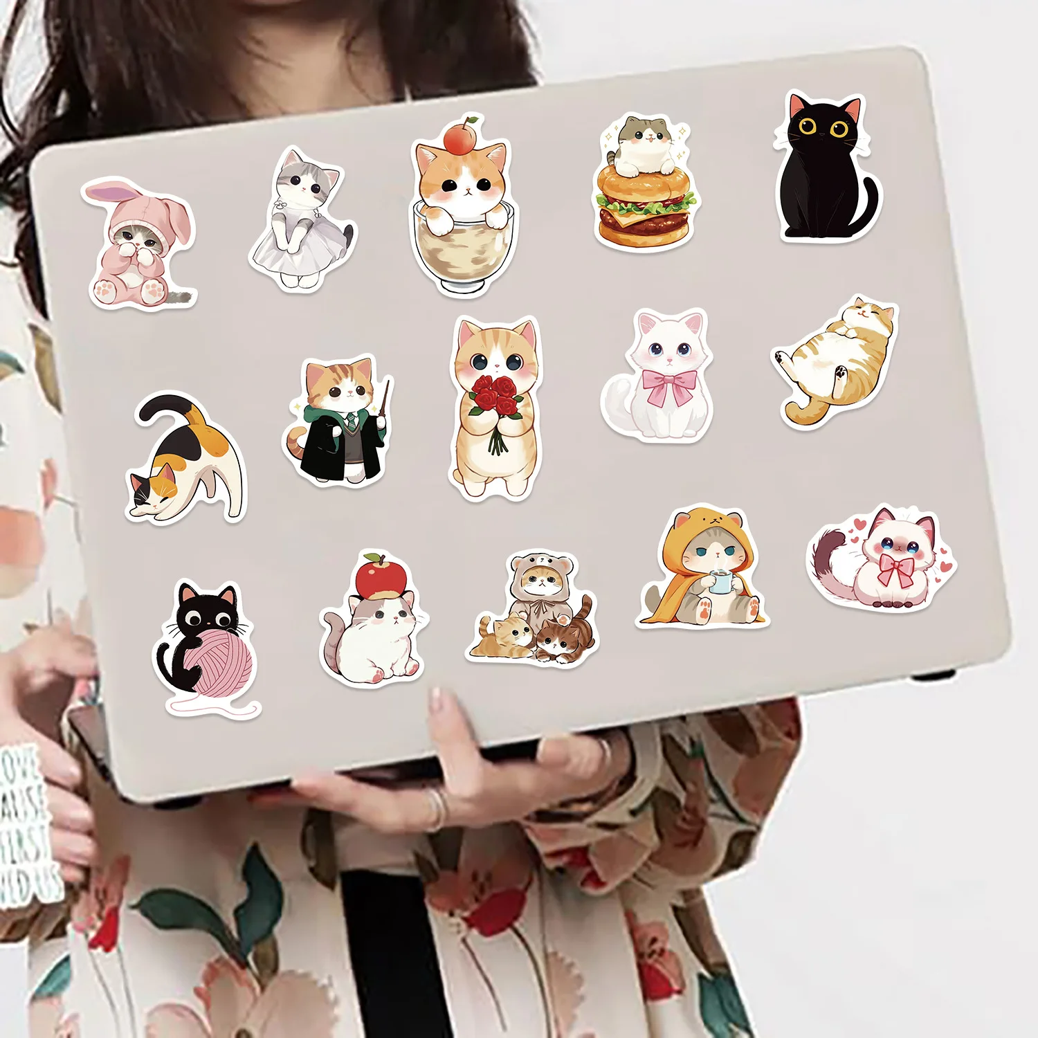 50 pezzi adesivi gatto kawaii dipinti a mano stile cartone animato decalcomanie animale carino meme decorazione bagagli fai da te laptop chitarra bici giocattoli per bambini
