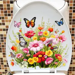 Butterfly Flower Toilet Seat Stickers Self-Adhesive Toilet Lid Decals Diy Removable Stickers For Bathroom Home Restroom Decor