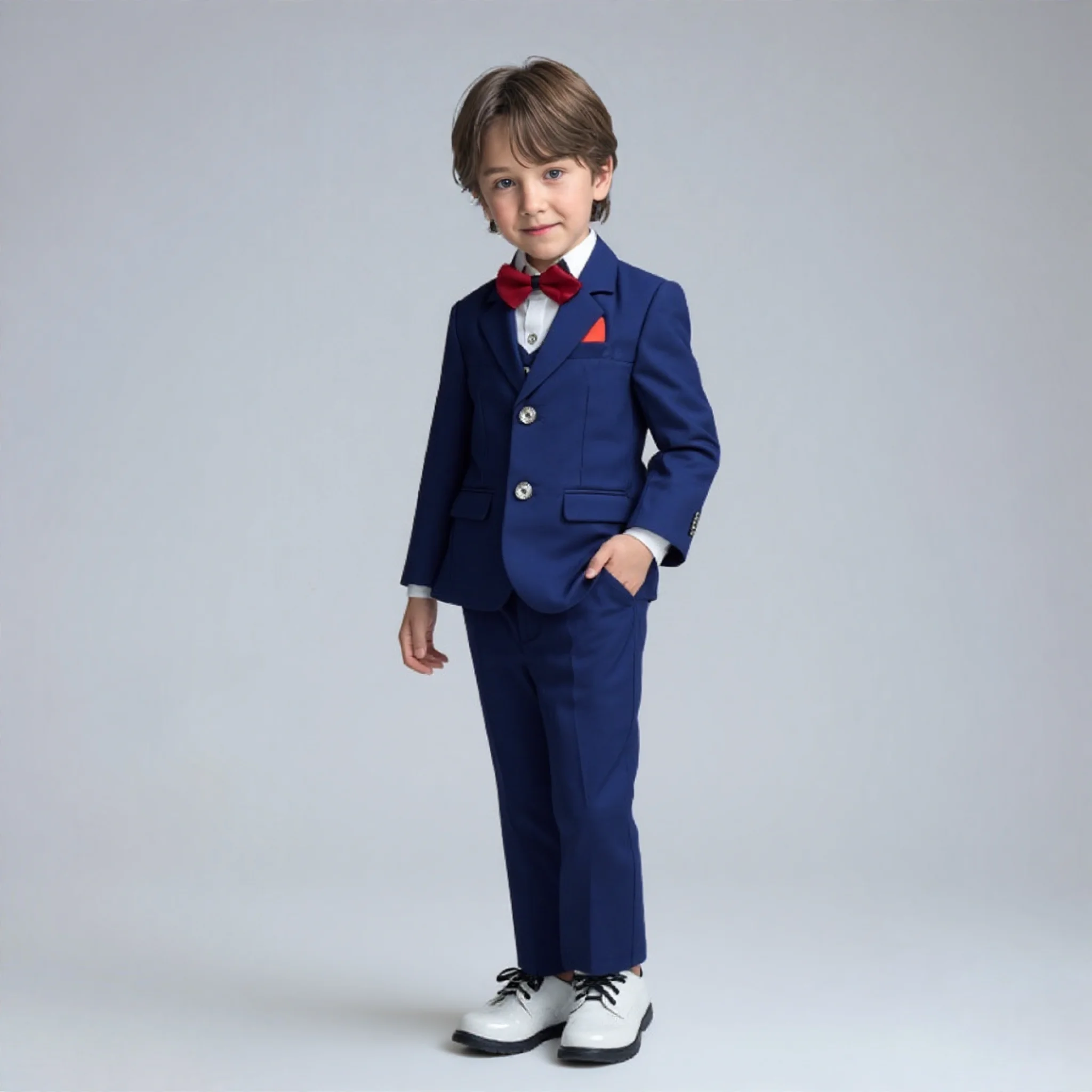 Boys 4Pieces Slim Fit Wedding Birthday Party Outfit Suit Set With Blazer Vest Pants Bowtie Kids Piano Host Performance Costume