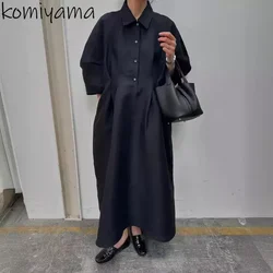 Lantern Sleeve Dress Japan Pleated Tunic Vestidos Mujer Spring Summer Vestido Elegant 2024 Woman Dresses Laple Neck Robes