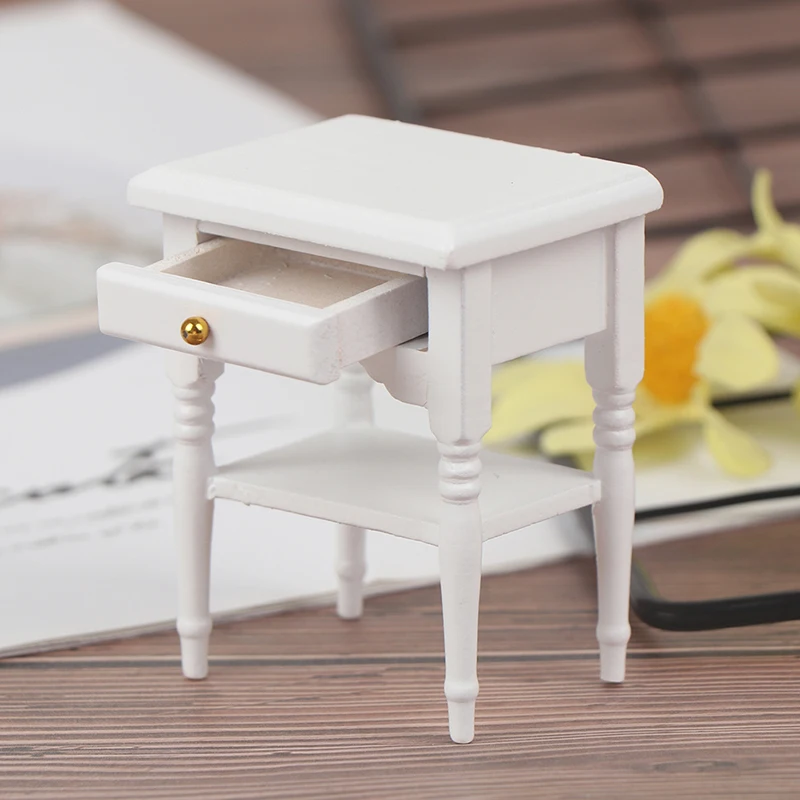 【M】1:12 Scale Bedside Table for Kids Dollhouse Miniature Furniture Bedroom Decoration Set Unpainted Wood Color Cabinet Model
