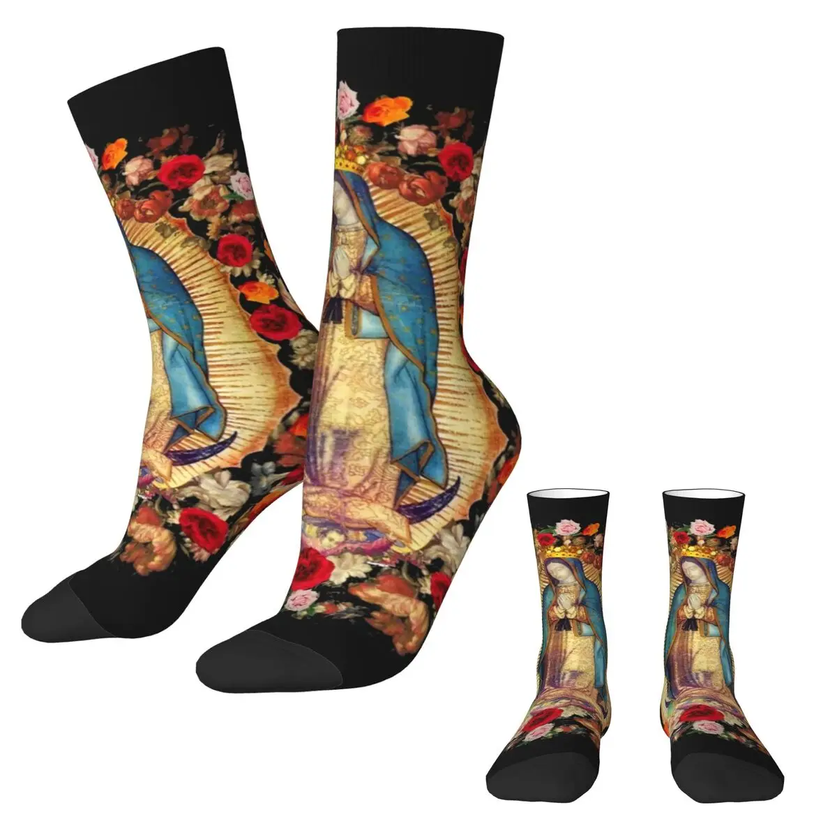 Virgin Mary Mexico Socks Autumn Catholic Saint Stockings Casual Female Comfortable Socks Custom Climbing Non Slip Socks