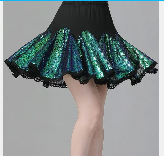 1pcs/lot new style woman fashion pleated latin skirt lady sequin cha cha tango skirt