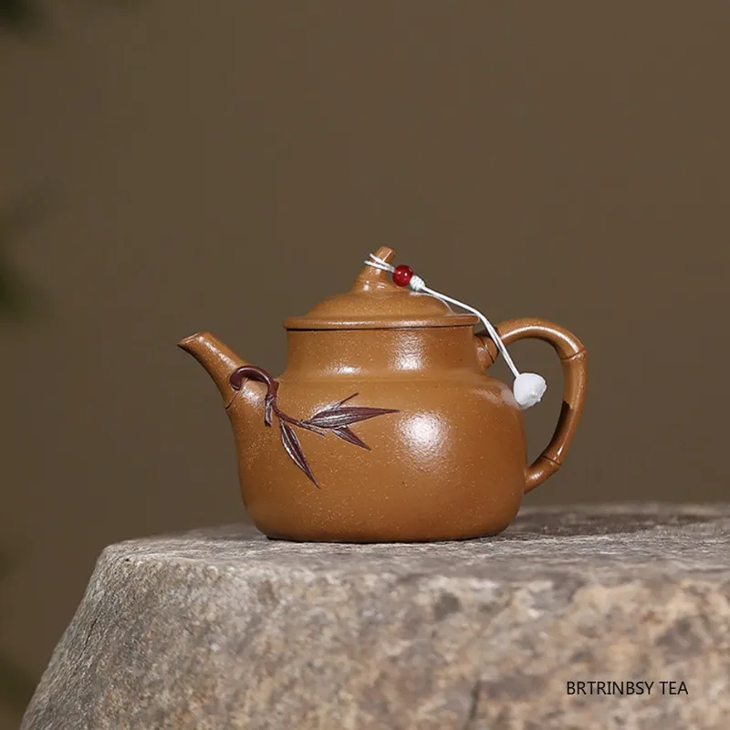 

Chinese Yixing Purple Clay Teapot Handmade Beauty Tea Infuser Kettle Bamboo Leaf Tea Pot Tradition Household Zisha Tea Set 210ml