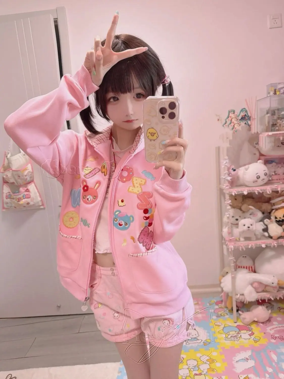

Harajuku Cute Slim Coats Aesthetic Hooded Long Sleve Jackets Y2k Japanese Kawaii Sweatshirts Cartoon Print Tops Women