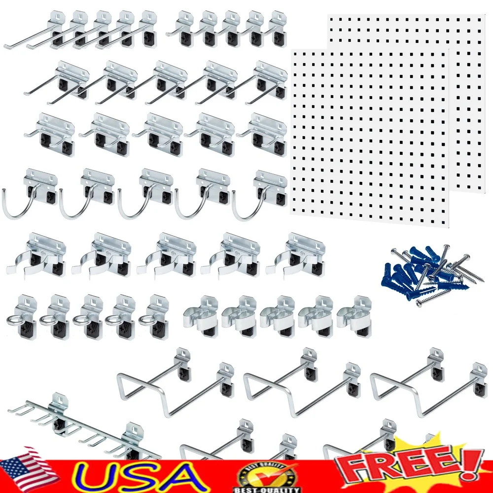 

Heavy Duty Steel Pegboard Kit with 46 Hooks Tool Storage Adjustable Washable Epoxy Coated Garage Home and Factory Use