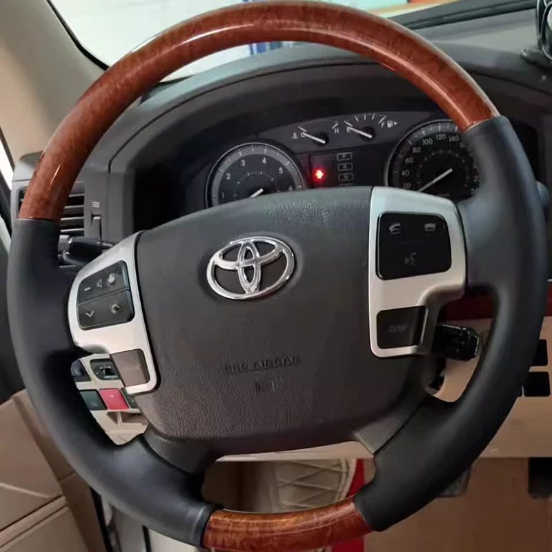 Hand-stitch Genuine Leather peach wood color car Steering Wheel Cover for Toyota Land Cruiser LC 2008-2015 Tundra 2007-2013