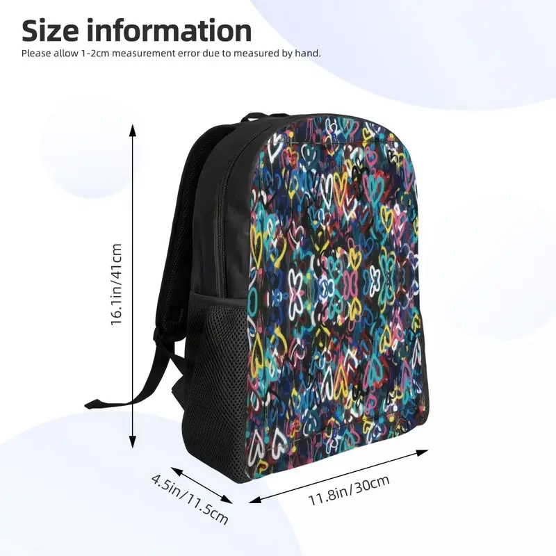 Customized Heart Graffiti Backpacks for Women Men Water Resistant School College Banksy Street Art Bag Printing Bookbag