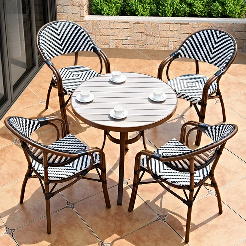 

European modern rattan dining chair, armrest back rattan chair, open-air cafe commercial homestay dining bar dining chair
