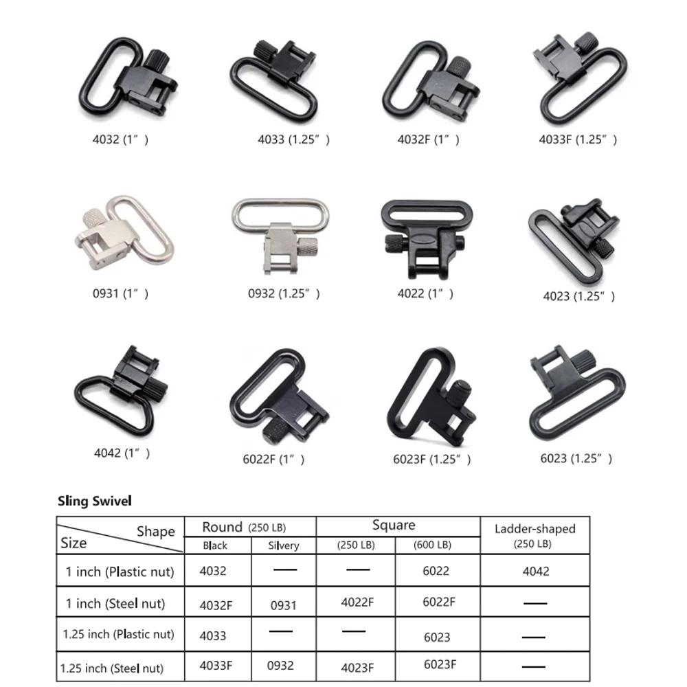 TriRock 13 kinds 1''/1.25'' inch Sling Swivel 2 pcs/1 pair Tactical Strap Buckles Kit Mount Adapter Detachable Sling Mount Ring