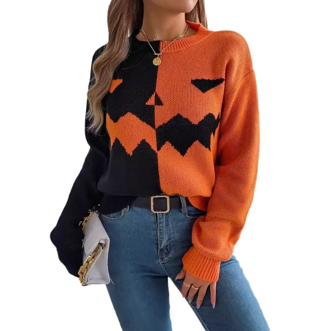 Ghost Pumpkin Color Blo Long Sve Felpa con cappuccio Maglione loween Donna Sle Autunno Inverno Stagione Casual Maglieria comoda