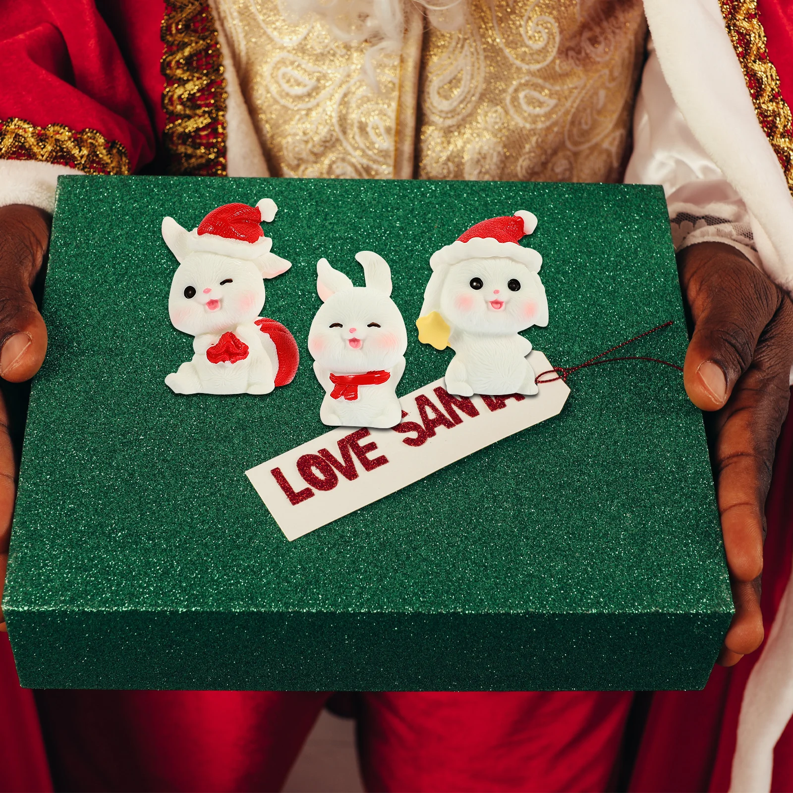 

10Pcs Resin Miniature Rabbit Xmas Bunny Decorations Christmas Party Favors Mini Rabbit Ornaments Gift Decor Bunny Figurine