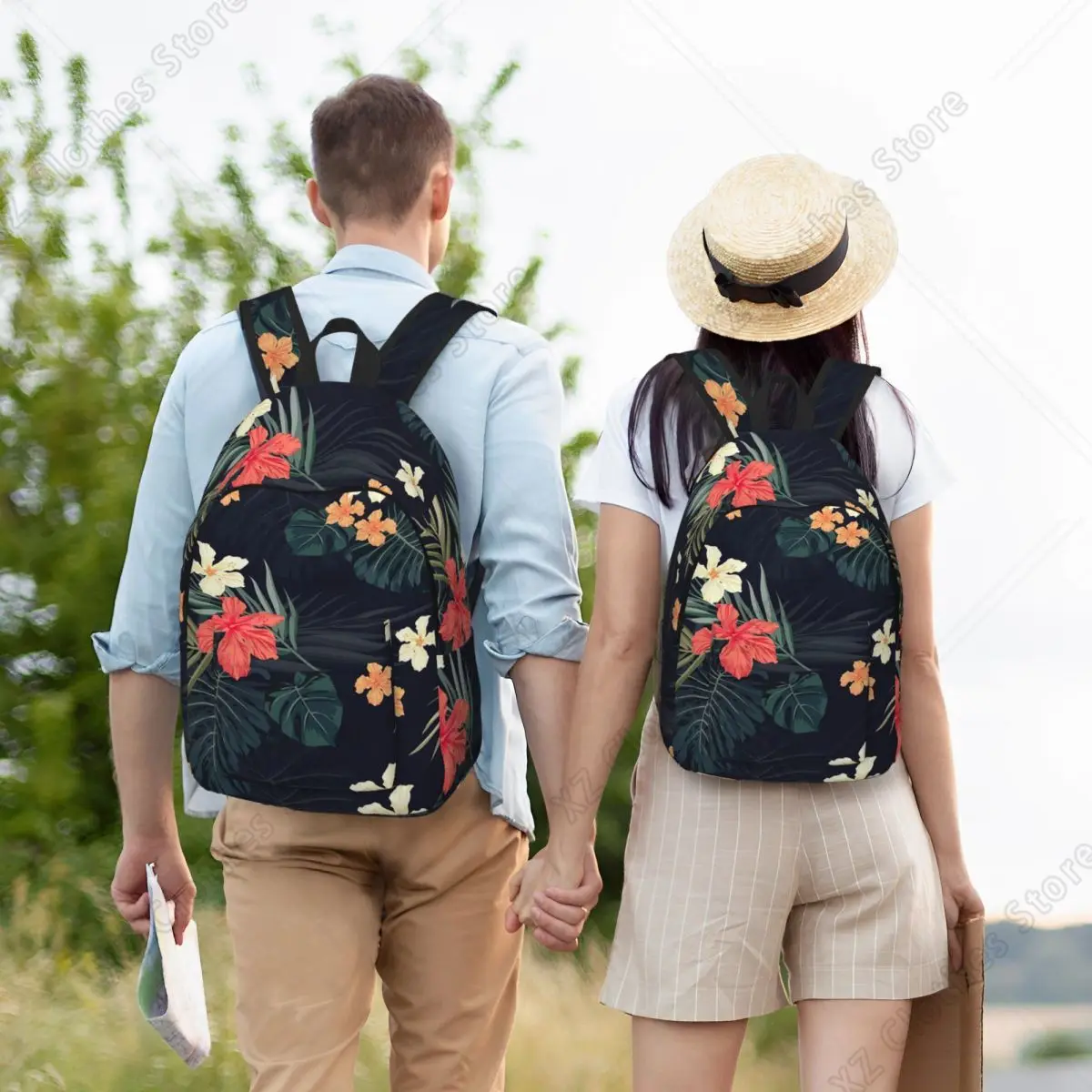 Dark Tropical Plants Flowers Student Backpack School Bag Hiking Travel Daypack for Boys Girls Bookbag Shoulder Bags