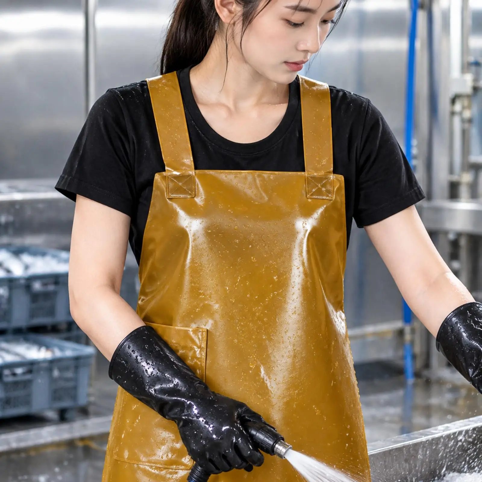 Long Waterproof Apron for Women Men Heavy Duty PVC Oil Proof Kitchen Cooking Apron with Pocket for Dishwashing Seafood Work