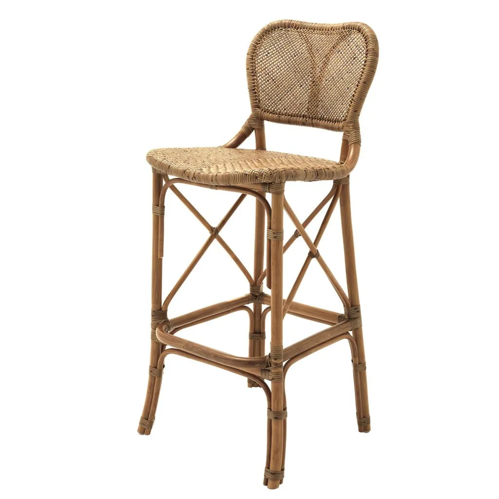 Natural rattan French rattan chair medieval Italian minimalist bar chair household balcony high stool back chair