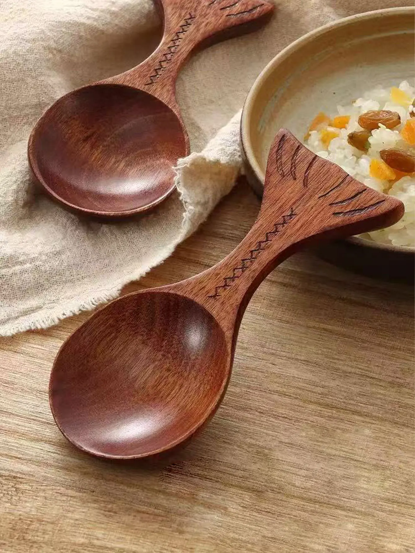Food-Grade Wooden Spoon for Home Use, Small Soup Spoon with Short Handle, Wooden Spoon for Rice, Porridge, Dessert, Cake, Coffee, and Tea, 2 Pieces