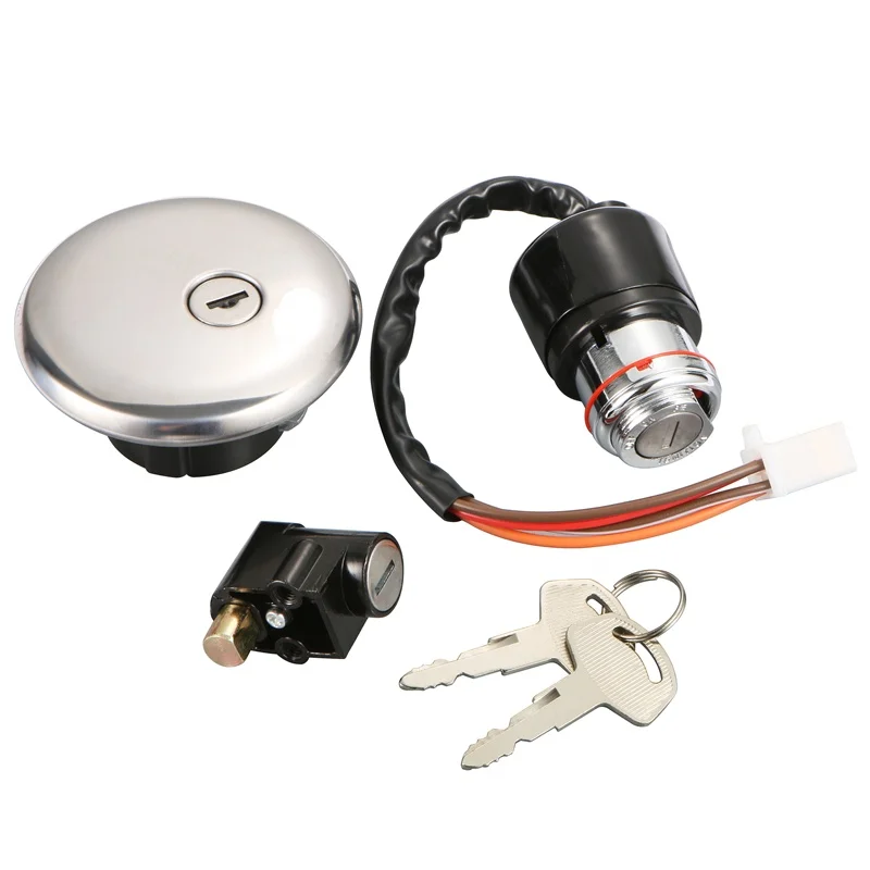 

1 Set 4 Wires Motorcycle Ignition Switch Lock Fuel Tank Cover Seat Lock Key Set for Suzuki GN125 1982-2001